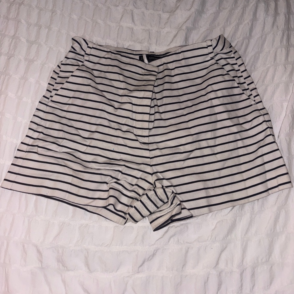 Zara Black and White Striped Women's Shorts